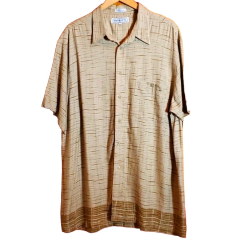 IMPRINT XL RAYON BROWN SHORT-SLEEVED BUTTON DOWN SHIRT